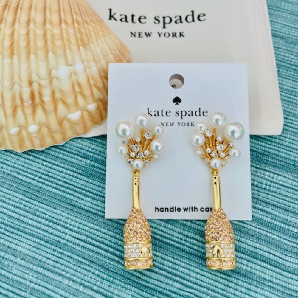 NWT Kate Spade Cheers To That Drop Earrings - Champagne Gold